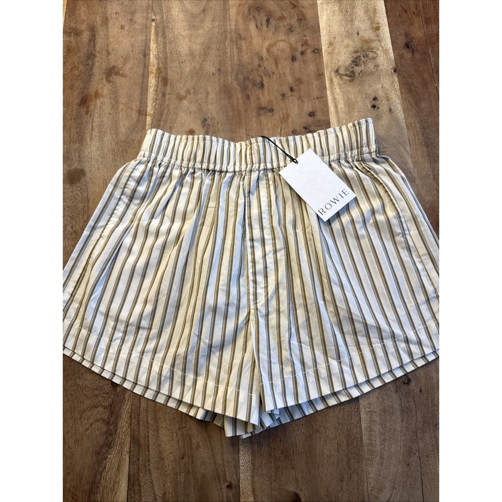 rowie the label Organic Cotton Striped White Brown Boxer shorts size M